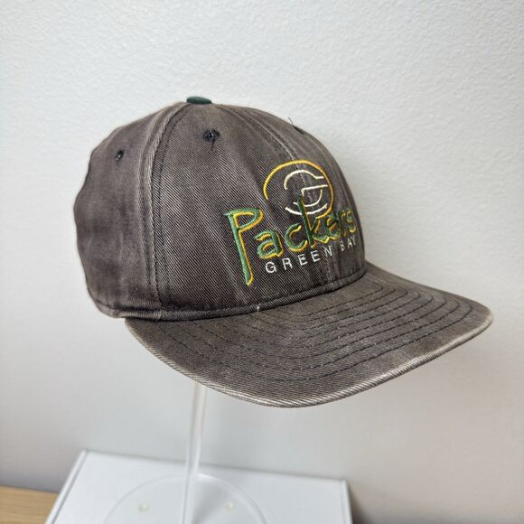 Vintage GREEN BAY PACKERS New Era SNAPBACK Hat Cap 90s Brown USA Football Thrash - Picture 2 of 11